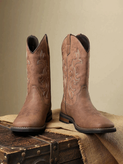 Men's Embroidered Western-Style Riding Boots